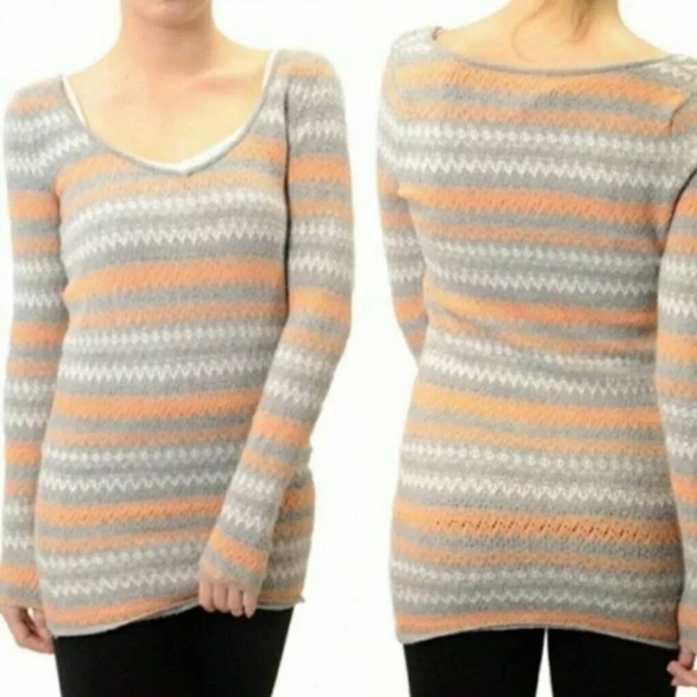 Free People Zig Zag Intarsia Sweater Knit Tunic Dress Size L